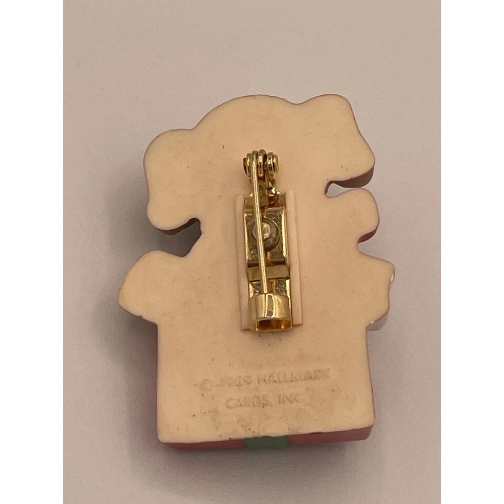 Vintage Hallmark Cards Christmas Pin Brooch Puppy Dog Gift Box Present Hard Boho
